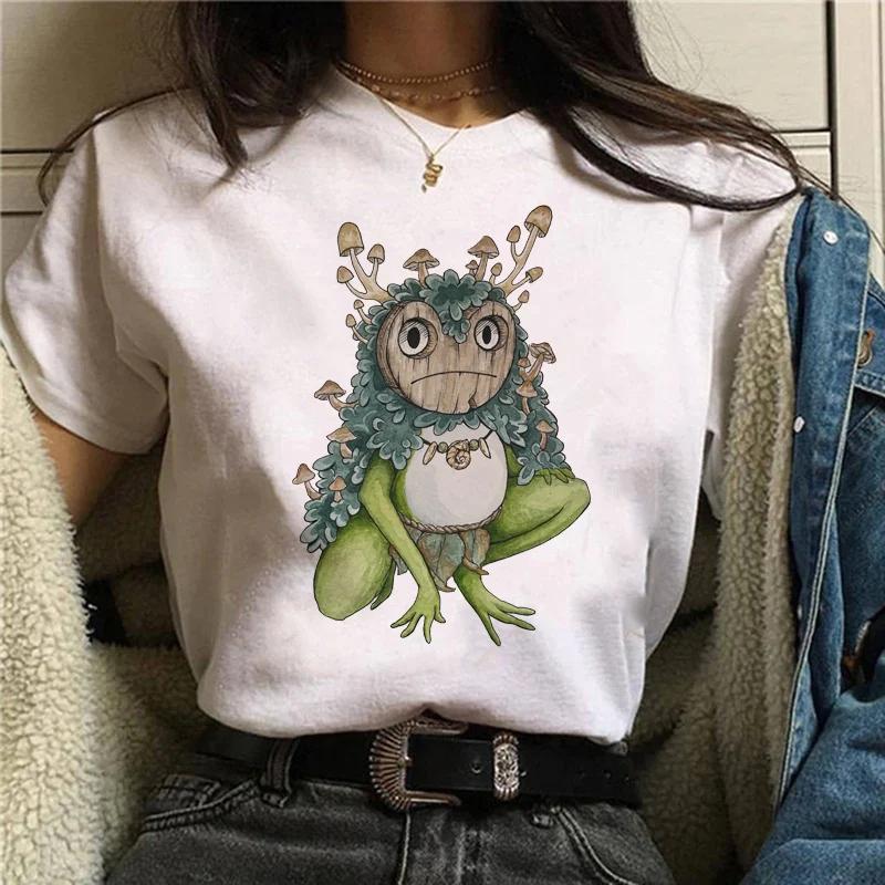Versatile Cartoon Frog Funny Print Short Sleeve Womens Tshirt Round Neck Loose Spring Summer Womens Short Sleeve Tshirt Hara