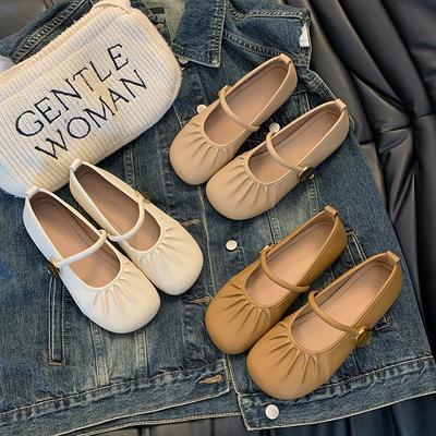 2025 весна новые французские серебряные повседневные плиссированные туфли Мэри Джейн для беременных женщин ленивые шапочки туфли на плоской подошве женские