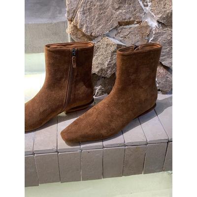 Темпераментные французские замшевые тонкие ботильоны на низком каблуке, модные европейские и американские универсальные ботильоны с каблуком-рюмочкой Maillard, женские ботильоны