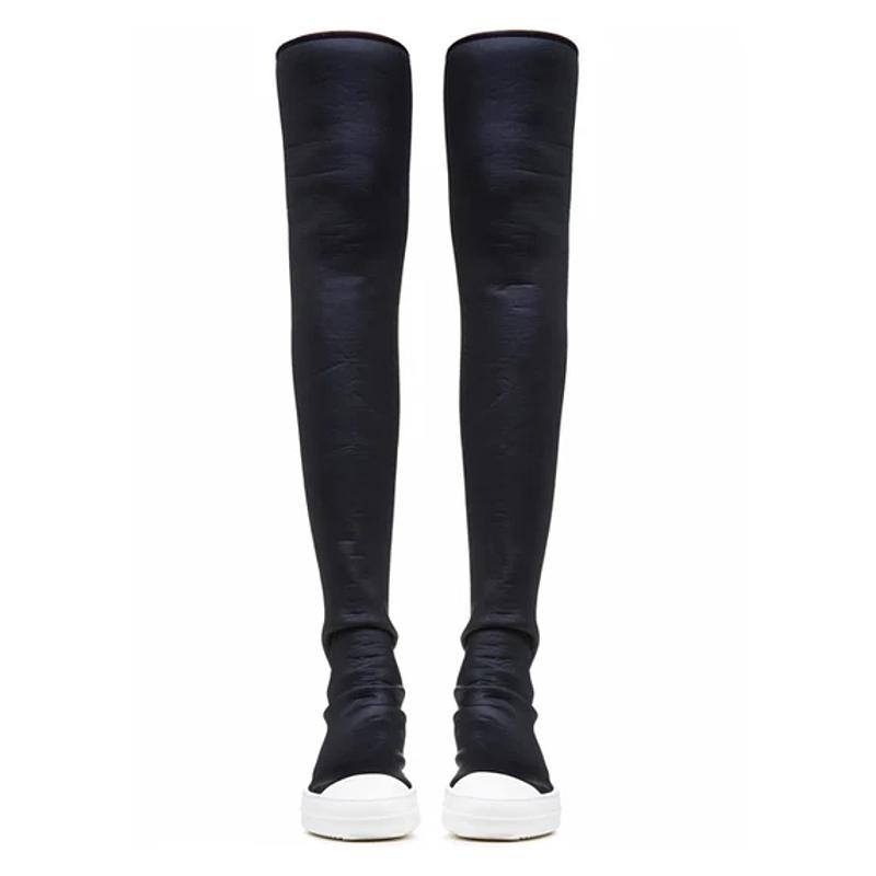 Женские сапоги выше колена на платформе, осенние, на плоском каблуке, для женщин, толстая подошва, зимние, тонкие, эластичные, ботфорты, зимняя обувь