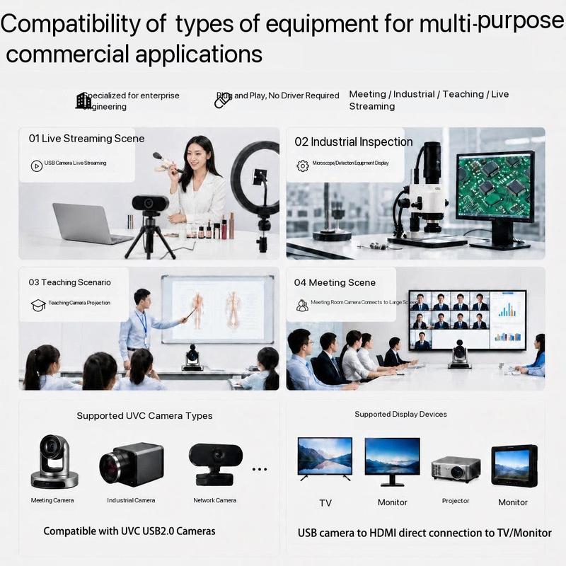 HD UVC USB Camera To HDMI Video Converter Plug and Play for DJI Pocket3 Pocket4 Insta360 To TV Monitor Live Video Mixer Switcher