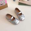 Girls' leather shoes, soft-soled, new summer style, silver-colored, children's princess shoes, with a bow, for little girls and babies