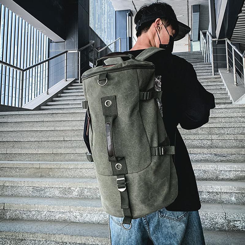 Men's Canvas Backpack Women Multifunctional Bucket Bag Tactical Rucksack Outdoor Sport Mountain Bag
