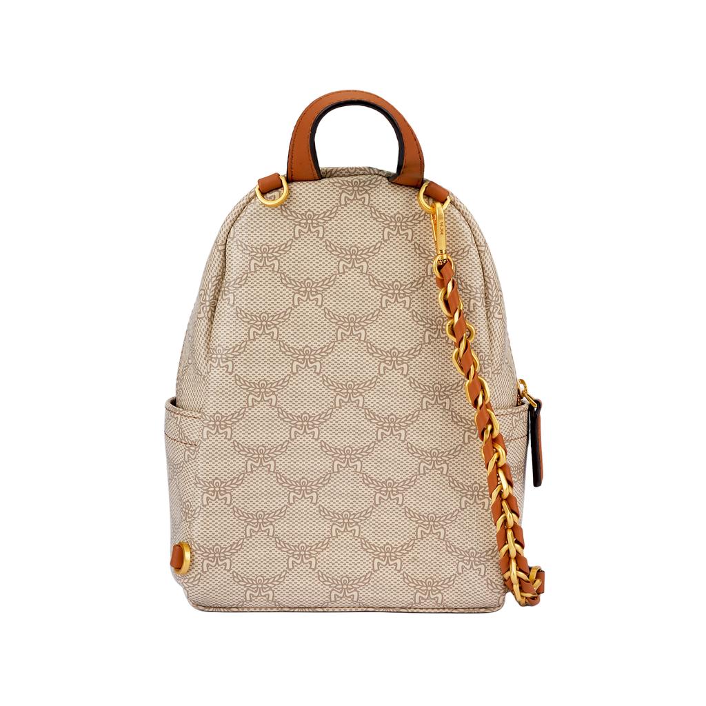 MCM Stark Lauretos Monogram Coated Canvas And Leather Mini Backpack Women Backpack Beige MMKESVE03I9001