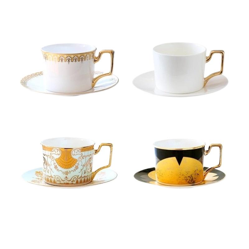 Кофейные чашки и блюдца из тонкого костяного фарфора, 270 мл, красиво глазурованные, с золотой отделкой, чайная чашка с ручкой, керамические кофейные чашки с золотой ложкой