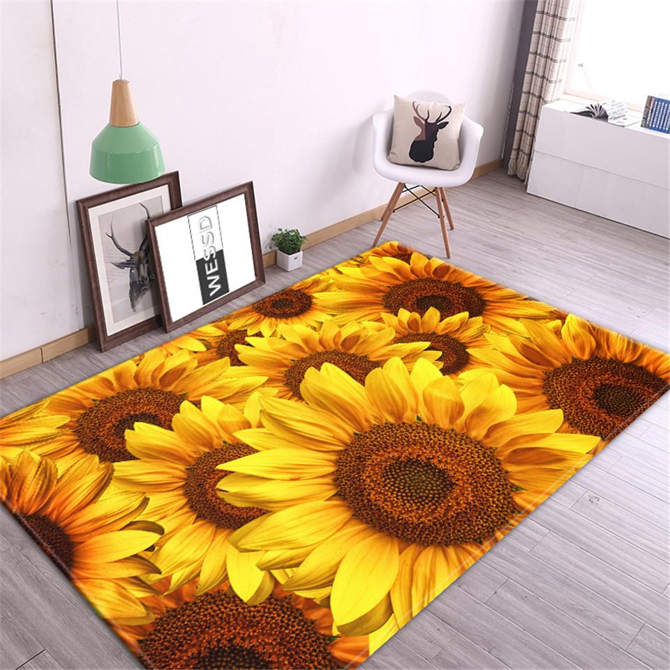 Yellow Sunflower Girl Room Carpet Nordic Cute Floral Rug Bedroom Bedside Mat Decoration Rooms Kitchen Floor Mat Balcony Rug