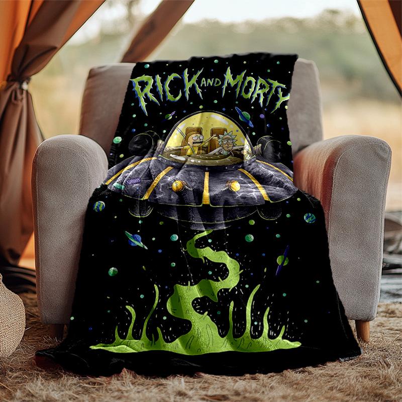 Rick Morty Flannel Blanket Soft Warm All-Season Throw, Design for Camping, Car Travel, Hiking Sofa, Bed, Office Perfect Gift for Parties