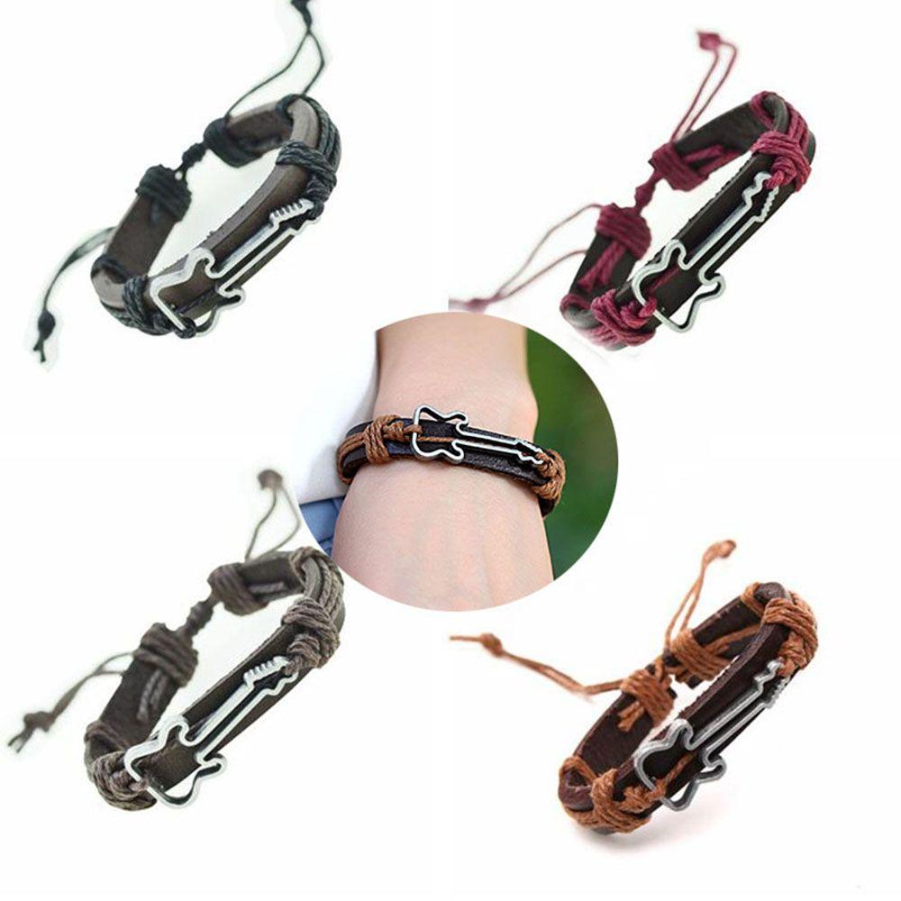 Цинк Цинковый сплав ПУ кожа Браслеты Мужские Антикварные Регулируемые Наручные браслеты Шарм Гитарные браслеты Браслеты Ювелирные изделия