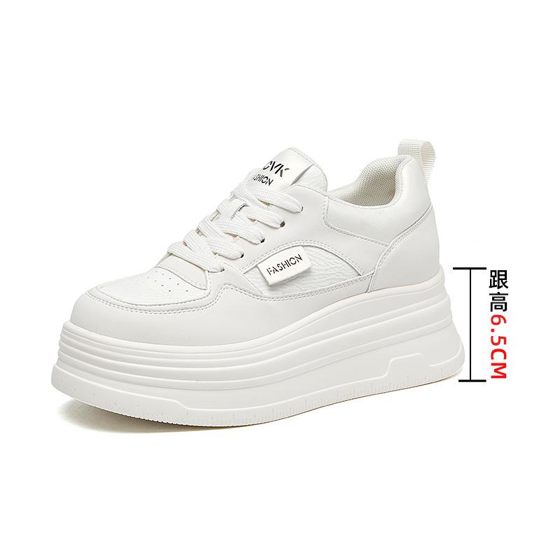 Women's shoes 2026 spring round toe thick sole white shoes women's casual single shoes
