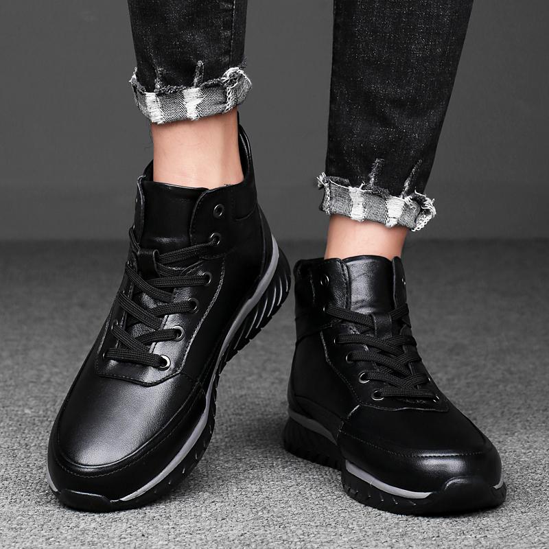 Fashion Lace-Up Men Winter Plush Snow Boots Mens Fashion Sneakers Genuine Leather Male Basic Boots Handmade Men's Low Top Casual Shoes