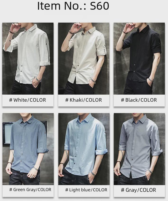 2023 Мужская модная белая льняная рубашка облегающего кроя с короткими рукавами