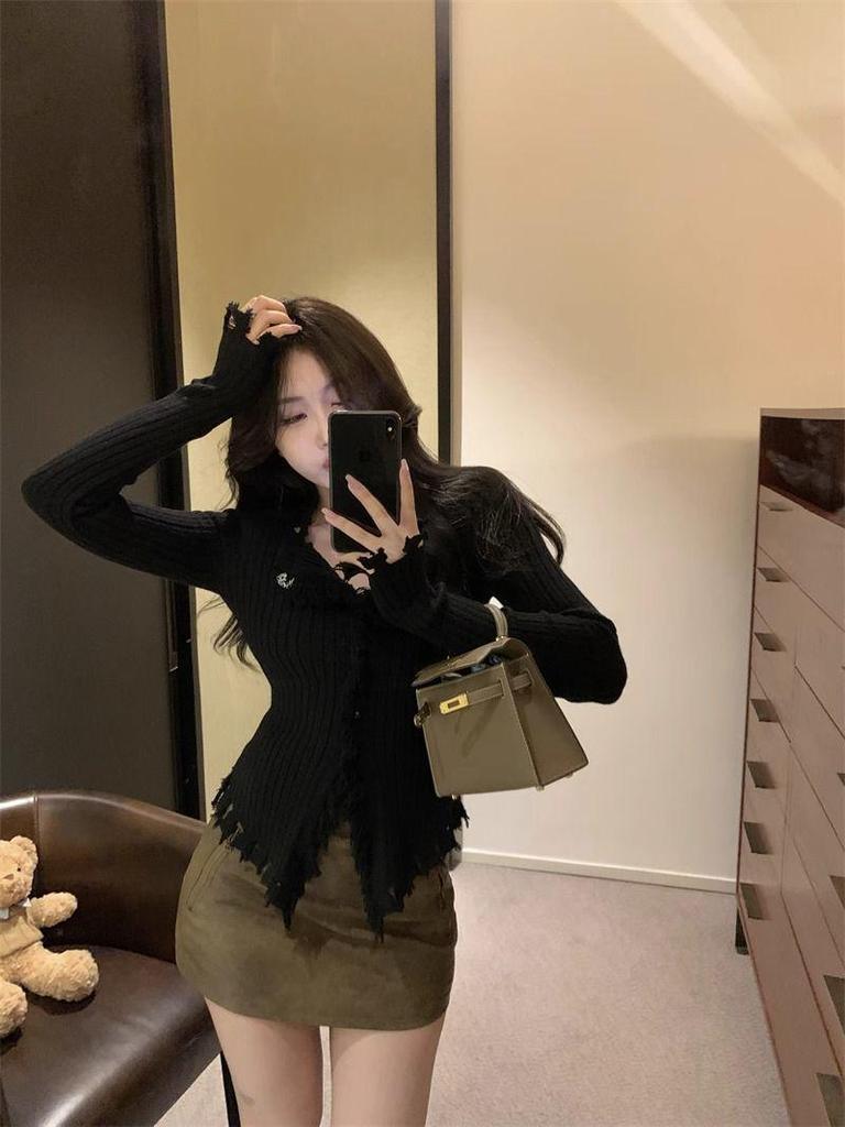 Women's Irregular Bodycon Knit Sweater - 2025 Spring/Autumn Long Sleeve Top