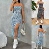 Women's Spring Summer Camisole Wrapped High Slit Daisy Print Casual Dresses