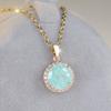 Elegant Round Light Green Zircon Pendant Necklace for Women Luxury Gold Color Chain Necklace Jewelry Gift