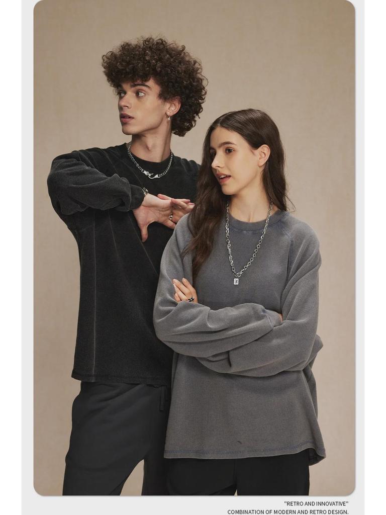 Футболка мужская вафельная с длинными рукавами в стиле ретро из коллекции осень/зима 2024 г.