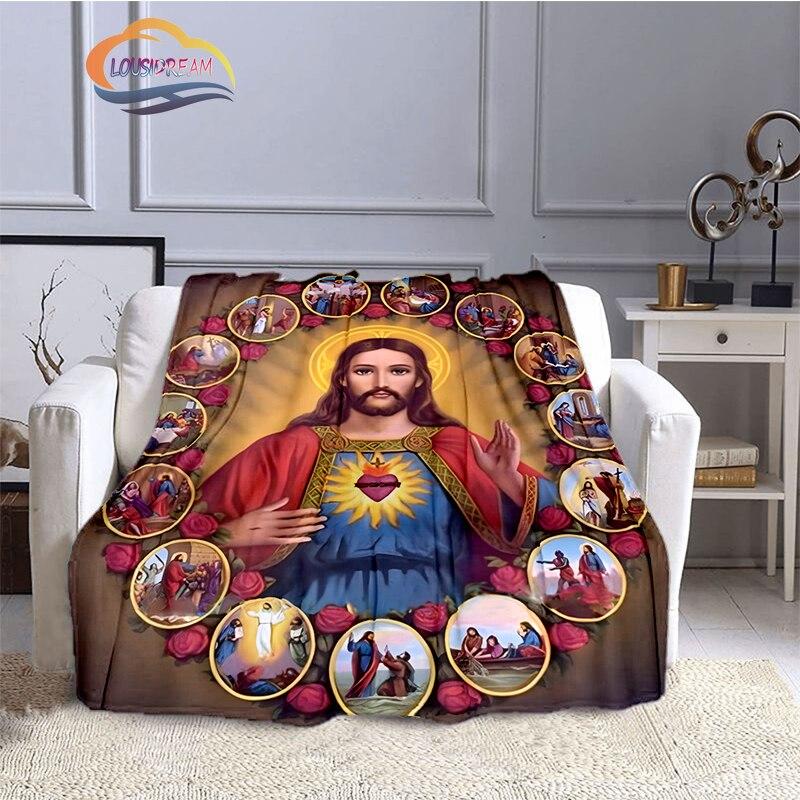 Одеяло с изображением Иисуса Христа, фланелевое теплое мягкое плюшевое одеяло для дивана-кровати, одеяло из серии «Дева Мария и Иисус», религиозное верование