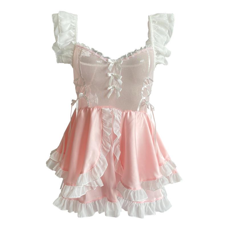 Linlin Ting Women's Cute Maid Lingerie: Sexy See-Through Bedtime Temptation for Small Busts