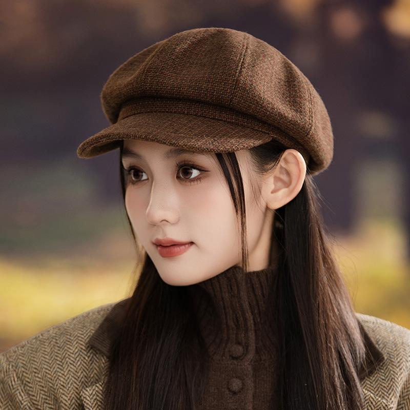 Retro British Style Versatile Beret Women's Autumn and Winter Fashion Casual Windproof Octagonal Hat Literary Painter Newspaper Boy Hat