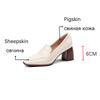 Fashion 2025 Spring New GENUINE LEATHER Women Shoes LEISURE Women Slip-On Shallow Pumps Square Toe Heels Shoes Women Zapatos De Mujer