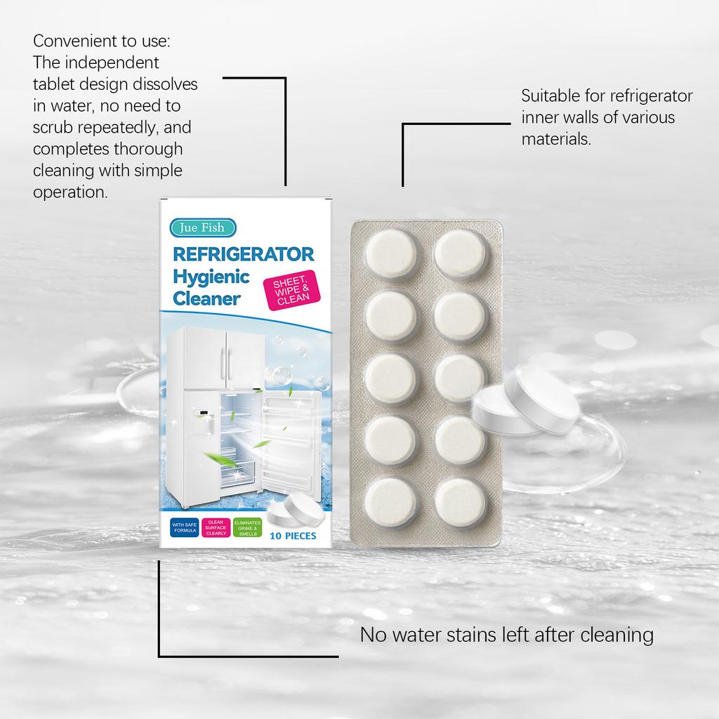 JUE FISH Refrigerator Cleaning Tablets Home Gentle Cleaner Effective Grease Removal Convenient Cleaning Supplies 10 Count