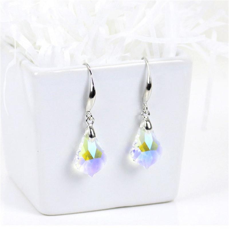 Women Boho Earrings Rainbow Water Drop Zircon Stone Earrings Long Dangle Earrings Colorful