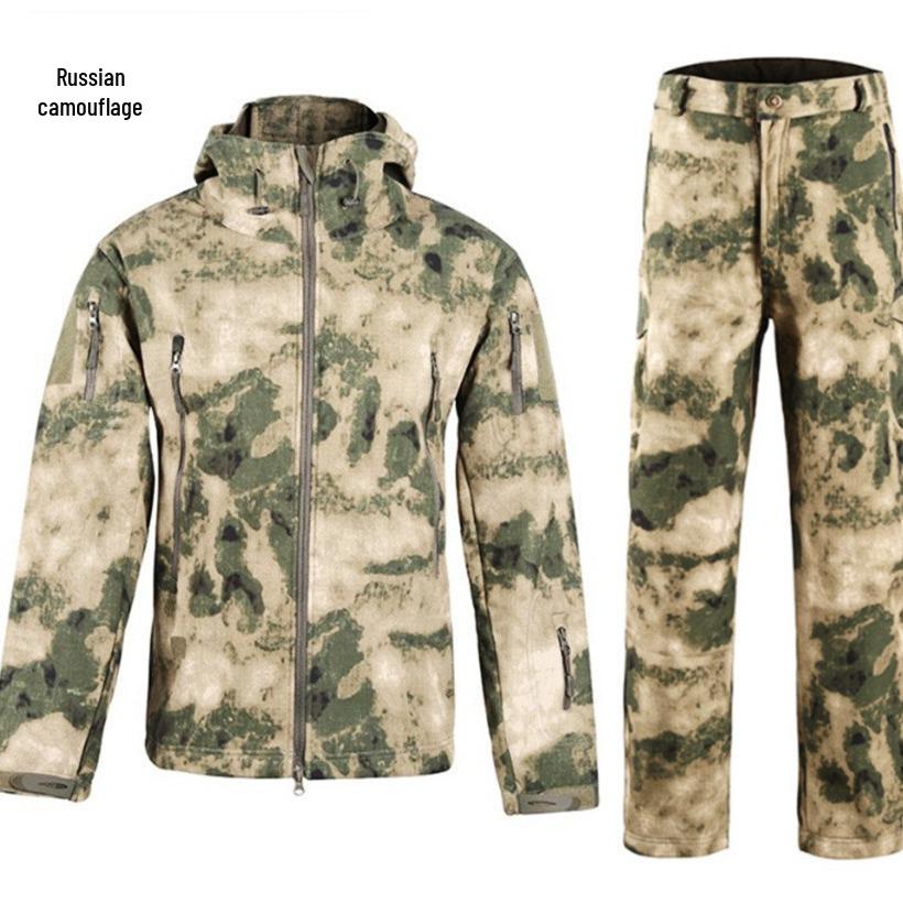 Мужской водонепроницаемый ветрозащитный комплект куртки софтшелл TAD из флиса «акулья кожа» камуфляжной расцветки