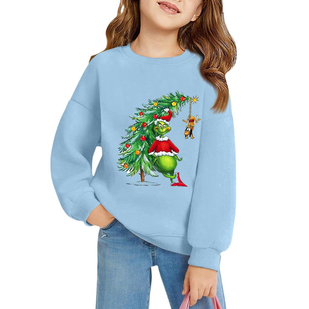 Рождественские пуловеры с круглым вырезом для девочек, детские топы с принтом