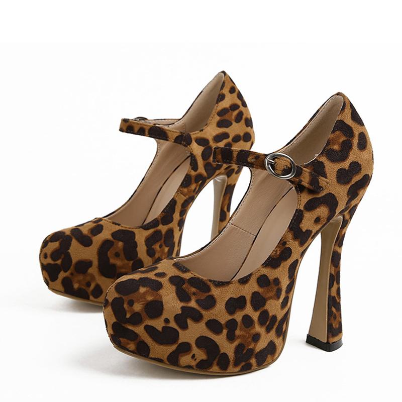 Liyke Весна Осень Сексуальный Леопардовый Принт Женские Туфли на Платформе Высоком Каблуке Шпильке Сандалии Модные Туфли с Ремешком на Пряжке для Вечеринки Стриптиза Туфли-лодочки