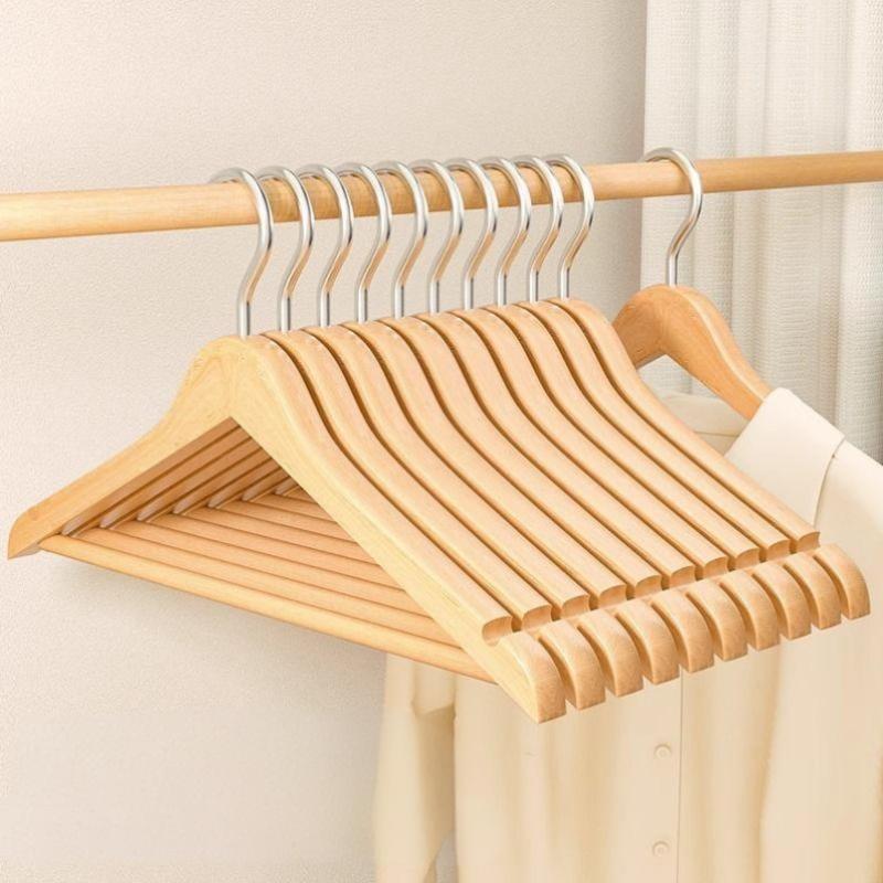 2/4 Wooden Hangers Solid Wood Hangers Clothing Store Wardrobe Wooden Clothes Hangers Home Seamless Adult Clothes Rack