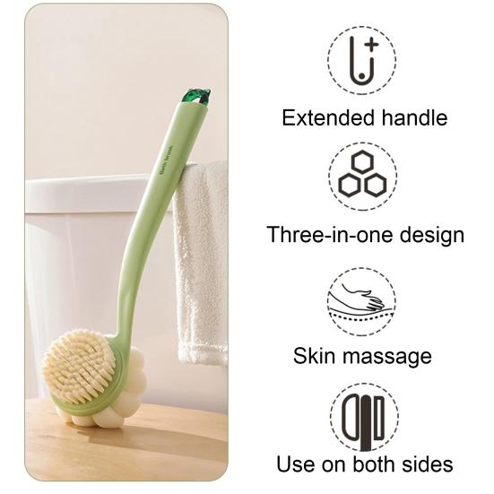Bath Scrub Brush with Extended Anti-Slip Handle Double-Sided Back Rub Exfoliation Back Scrubber Three-dimensional Massage Brush