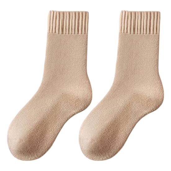 1 пара женских зимних носков однотонные с рубчатыми манжетами, утолщенная плюшевая подкладка, носки для сна, осень-зима, для повседневной носки