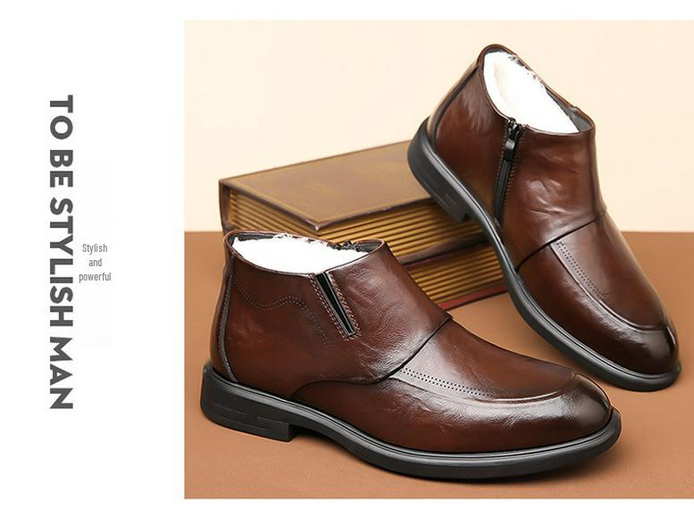 Мужские ботинки челси в британском стиле с бархатной подкладкой - Зимняя формальная обувь до щиколотки на высоком голенище