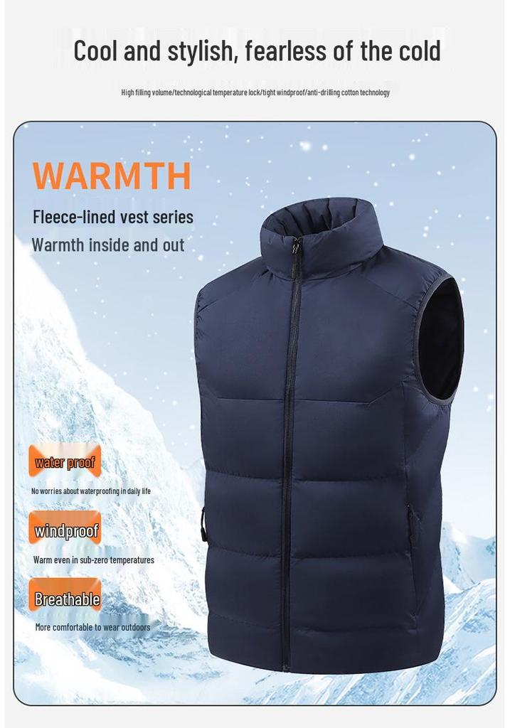 Unisex Fleece-Lined Stand-Collar Sports Vest for Autumn/Winter