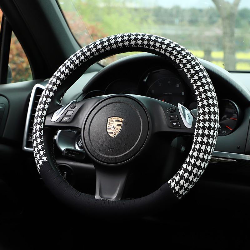 Cute Houndstooth Universal Four Seasons Car Steering Wheel Cover Auto Interior Accessory For Women