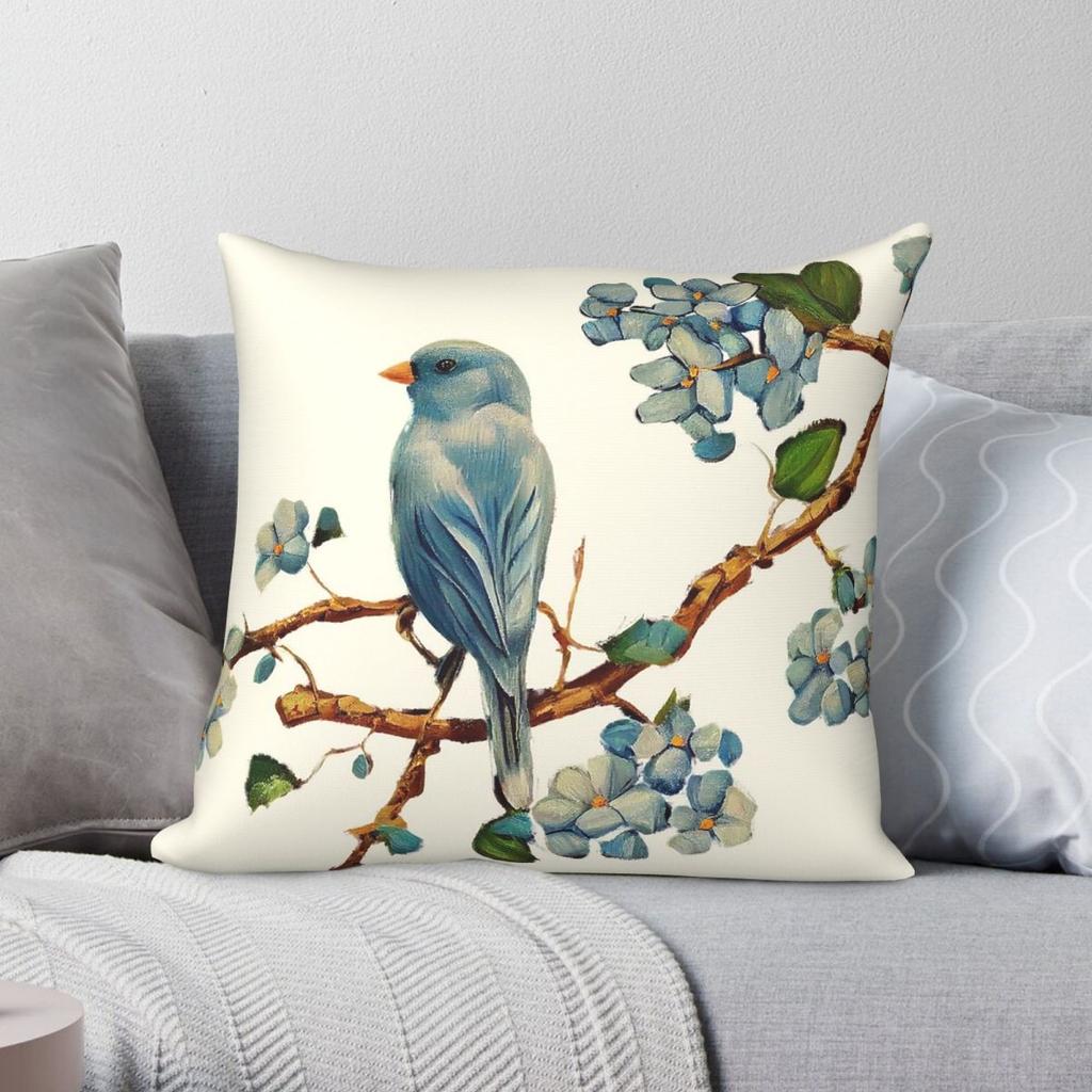 Bird On A Tree Branch Square Pillowcase Polyester Linen Velvet Creative Zip Decorative Pillow Case Sofa Cushion Cover