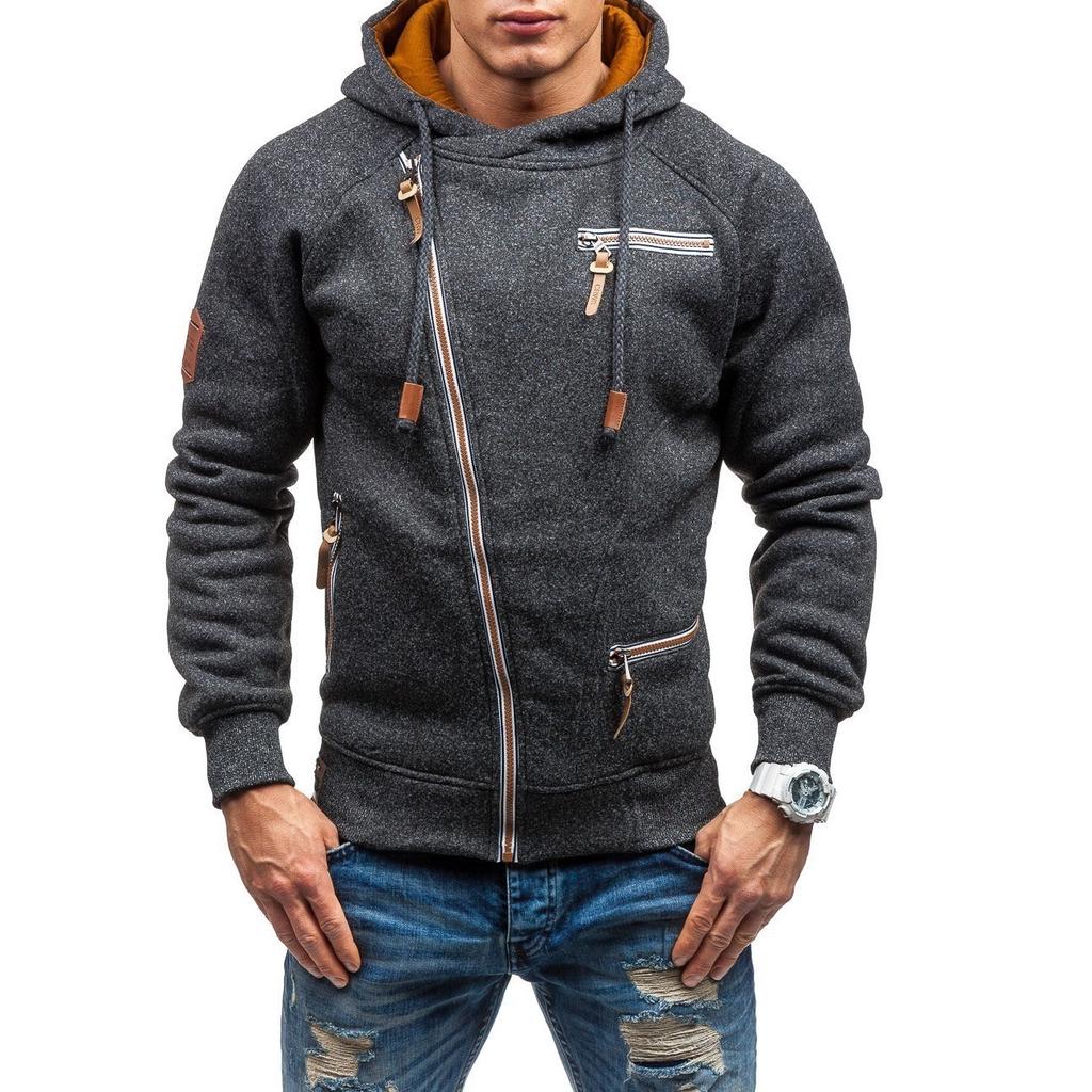 Men Hooded Sweater Fashion Clothing Side Zipper Casual Tops Male Sweatshirt