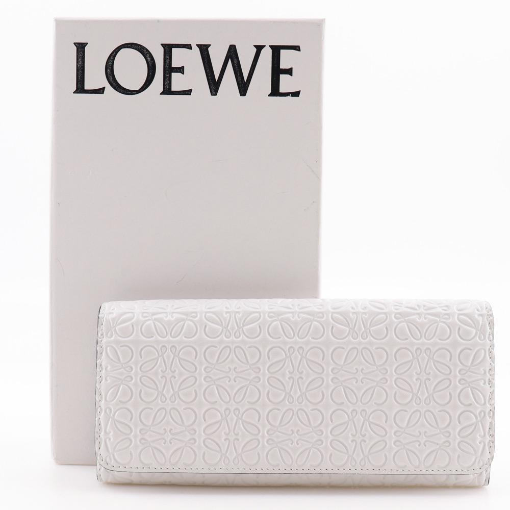 Loewe Repeat Anagram Purse White Leather Unisex Used