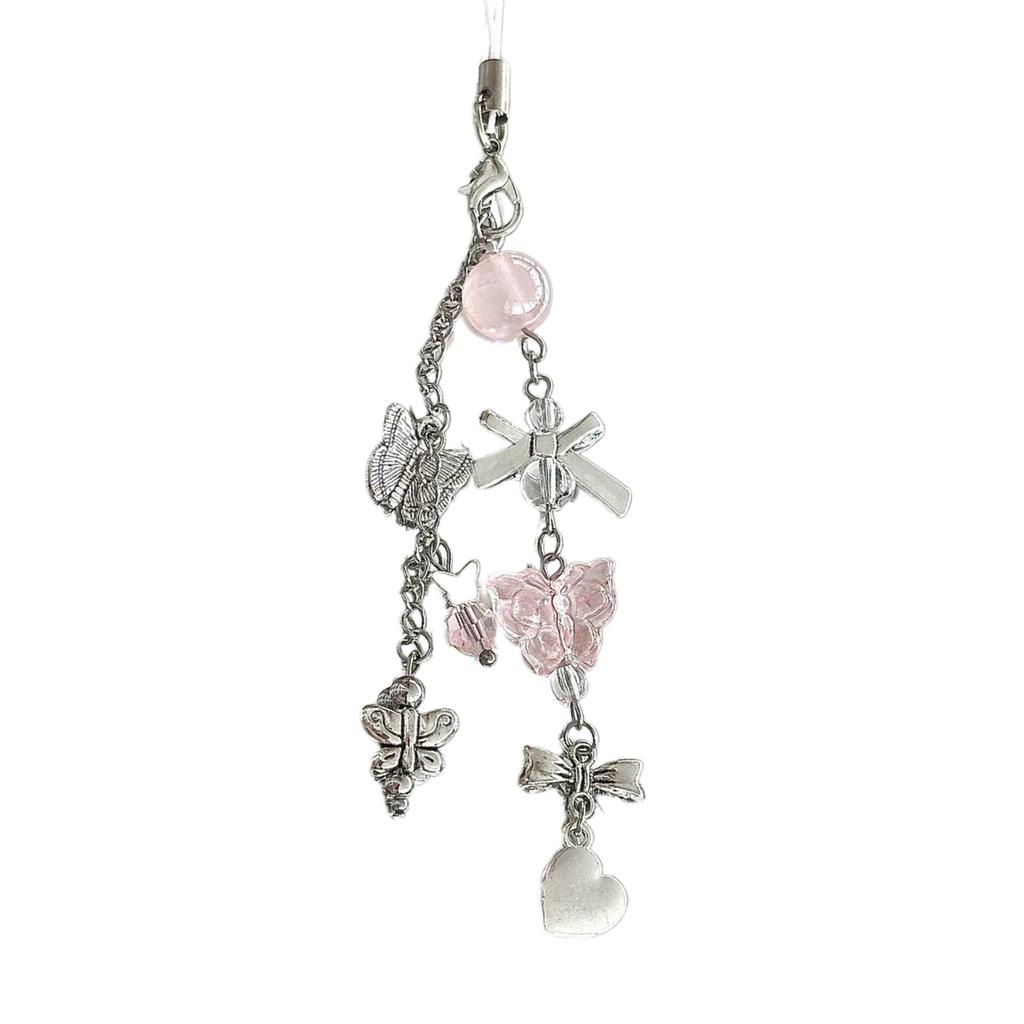 Acrylic Alloy Beaded Keychain Stylish Phone Pendant for Women Girls Elegant Keyring Gift Fashionable Bag Accessory