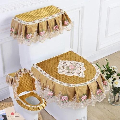 Кружевная подушка для унитаза Four Seasons, набор из трех частей, фланелевое сиденье для унитаза с U-образной застежкой-молнией, красивый чехол для унитаза