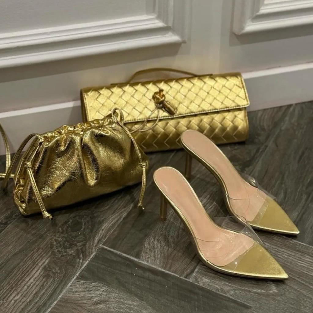 Transparent high-heeled cool slippers for women in the summer of 2025, new fashion, thin heels, pointed heads, sexy open toes, and one-word drag for o