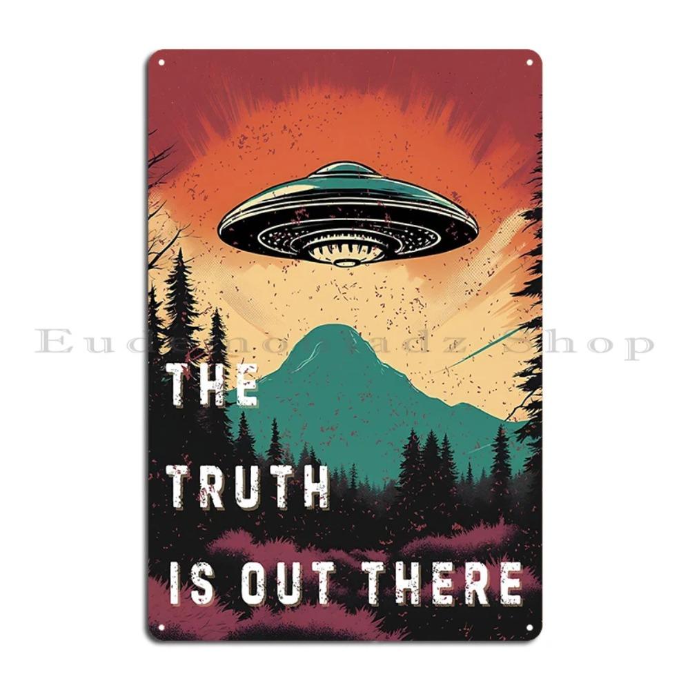 Металлическая жестяная табличка XFilesUFOVintageSign X Files - "Истина где-то рядом" Ретро дизайн с НЛО и инопланетянами, Декор для паба/ржавой стены