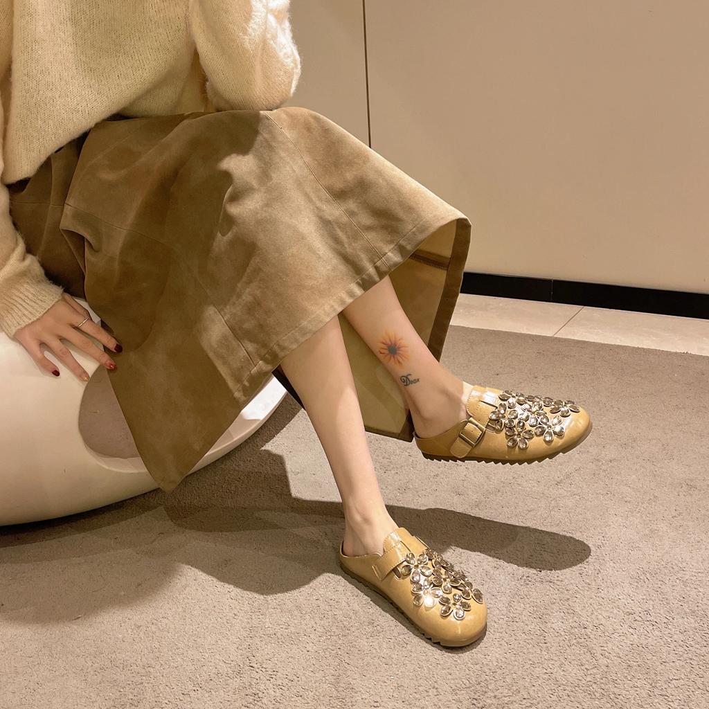 Fashion 2025 Brand Shoes for Women Baotou Women's Slippers Fashion Sequins Casual Slippers Women Hot Sale Belt Buckle Flat Slippers