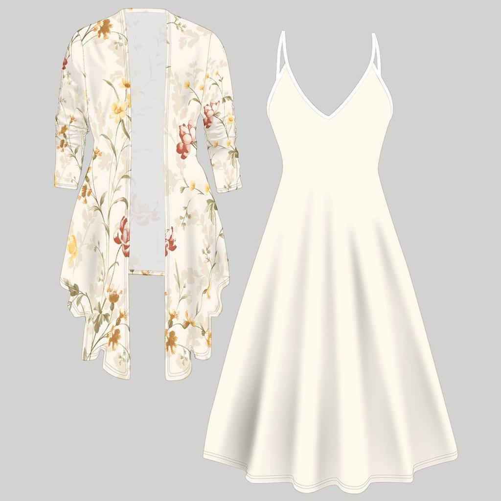 Комплект из 3D-печатного платья и пальто, однотонный, разнообразные формы, модный принт, подходит для различных сцен и модных стилей