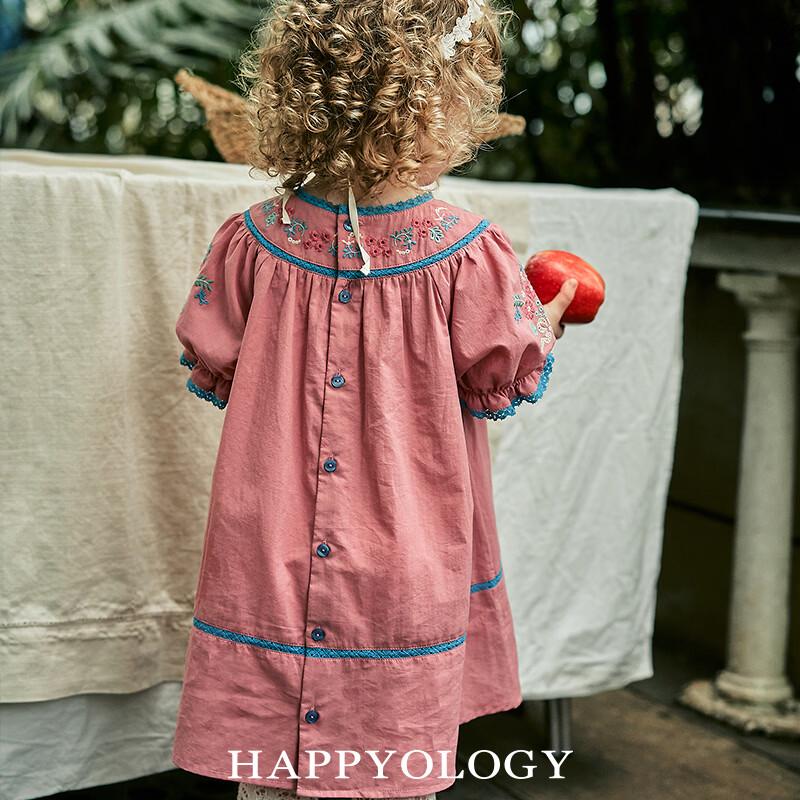 Девочкино платье Happyology с цветочной вышивкой, с коротким рукавом