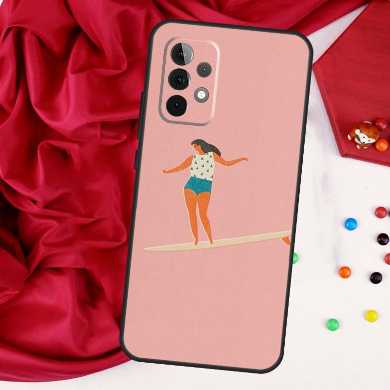 Чехол для Samsung Galaxy A56 A36 A26 A16 A05 A06 A22 A32 A52 A54 A34 A14 A55 A15 A53 A33 A35 с изображением доски для серфинга, серфинга, девушки-серфера