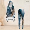 Women Plus Size Hooded Long Sleeve High Low Printed Top Fitted Pants Two Piece Set