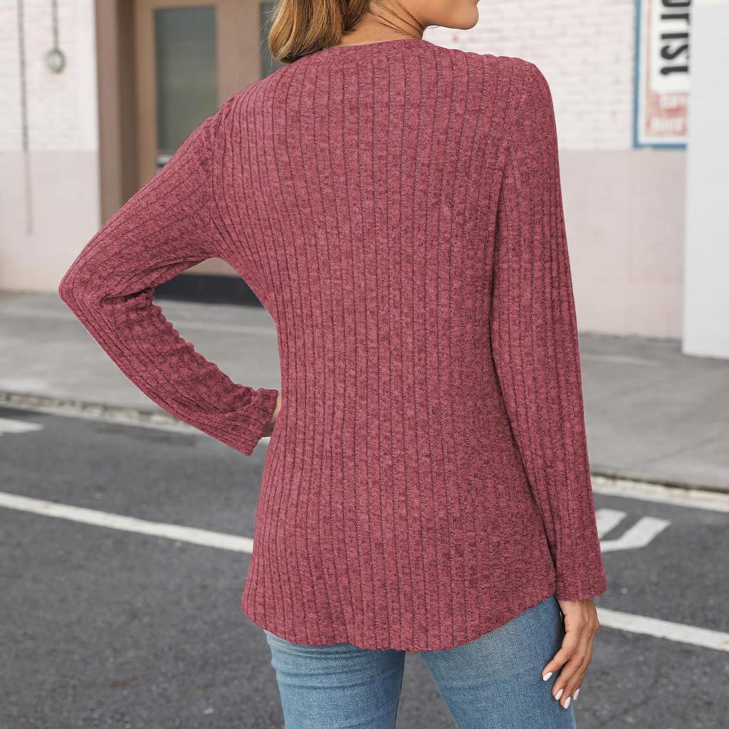 Осень и зима Новая женская одежда V-образный вырез на пуговицах однотонная футболка с длинными рукавами женская