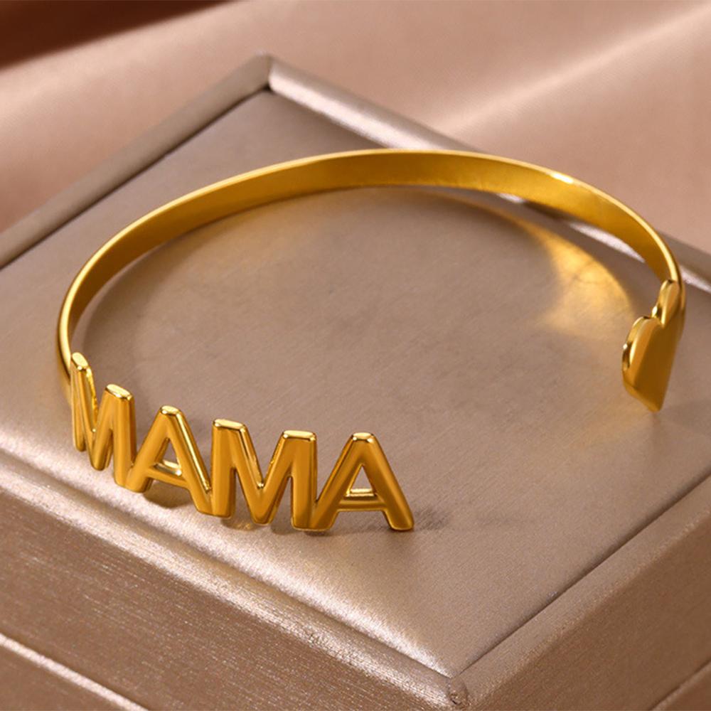 Элегантный браслет-манжета с буквой 'Mama' и сердцем для женщин, с подвесками, золотистого цвета, из нержавеющей стали, открывающийся браслет, украшения ко Дню матери, подарок маме