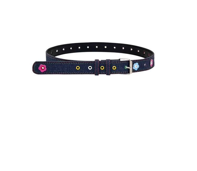 Dopamine Flower Red Checkered Belt for Women, New Sweet, Cool and Spicy Girl, Denim Blue Leather Belt, Trendy