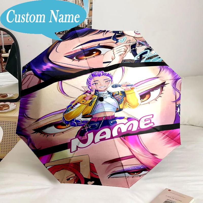 Custom Name Umbrella Vibrant Anime KPop Umbrella 8-Frame for Travel, Camping, Casual Lightweight Portable, Essential for Family Gifts